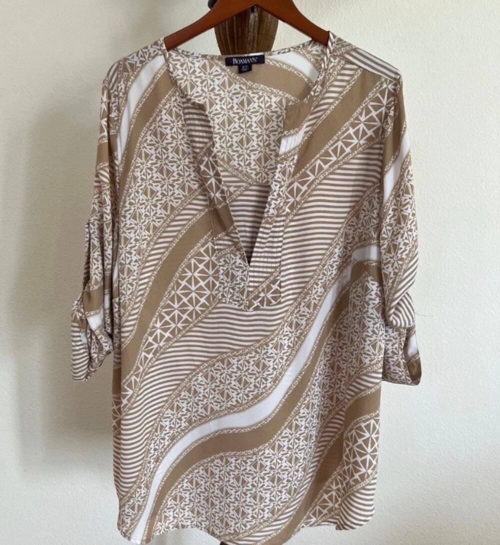 Roaman's Boho Minimalist Neutral Geometric Tunic Top Plus Size 20W